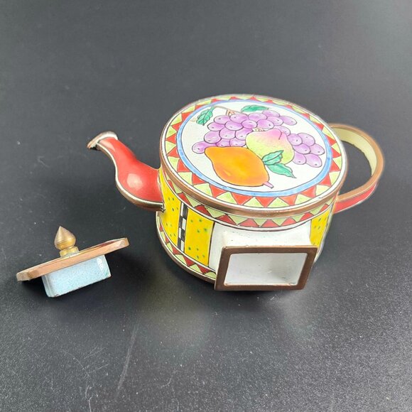 Miniature Enameled Teapot – Fruits Design – 3.5" Tall - Picture 5 of 12